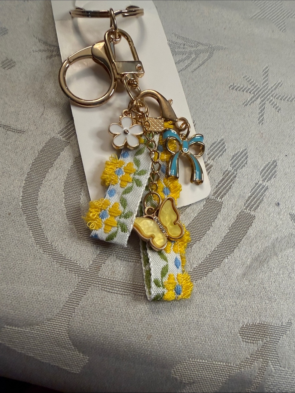 Floral Butterfly & Bow Keychain Charm - Yellow Floral